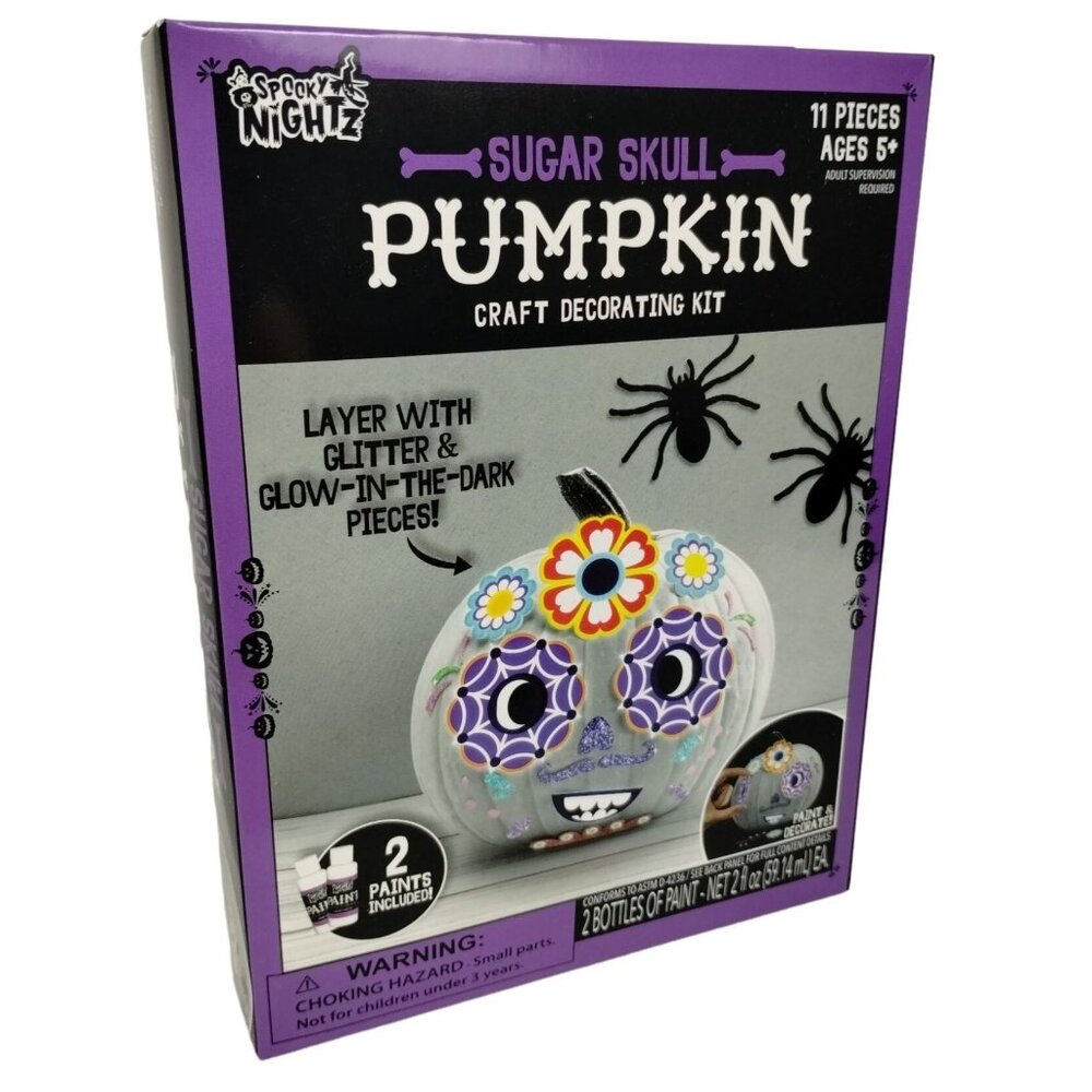 Spooky Nightz Sugar Skull Pumpkin Craft Decorating Paint Kit Glow in the Dark